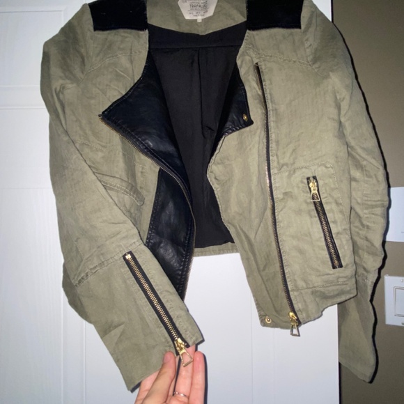 ZARA linen and faux leather moto jacket - Picture 3 of 10